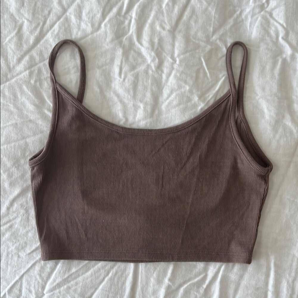 Joah Brown Ribbed Crop Top
